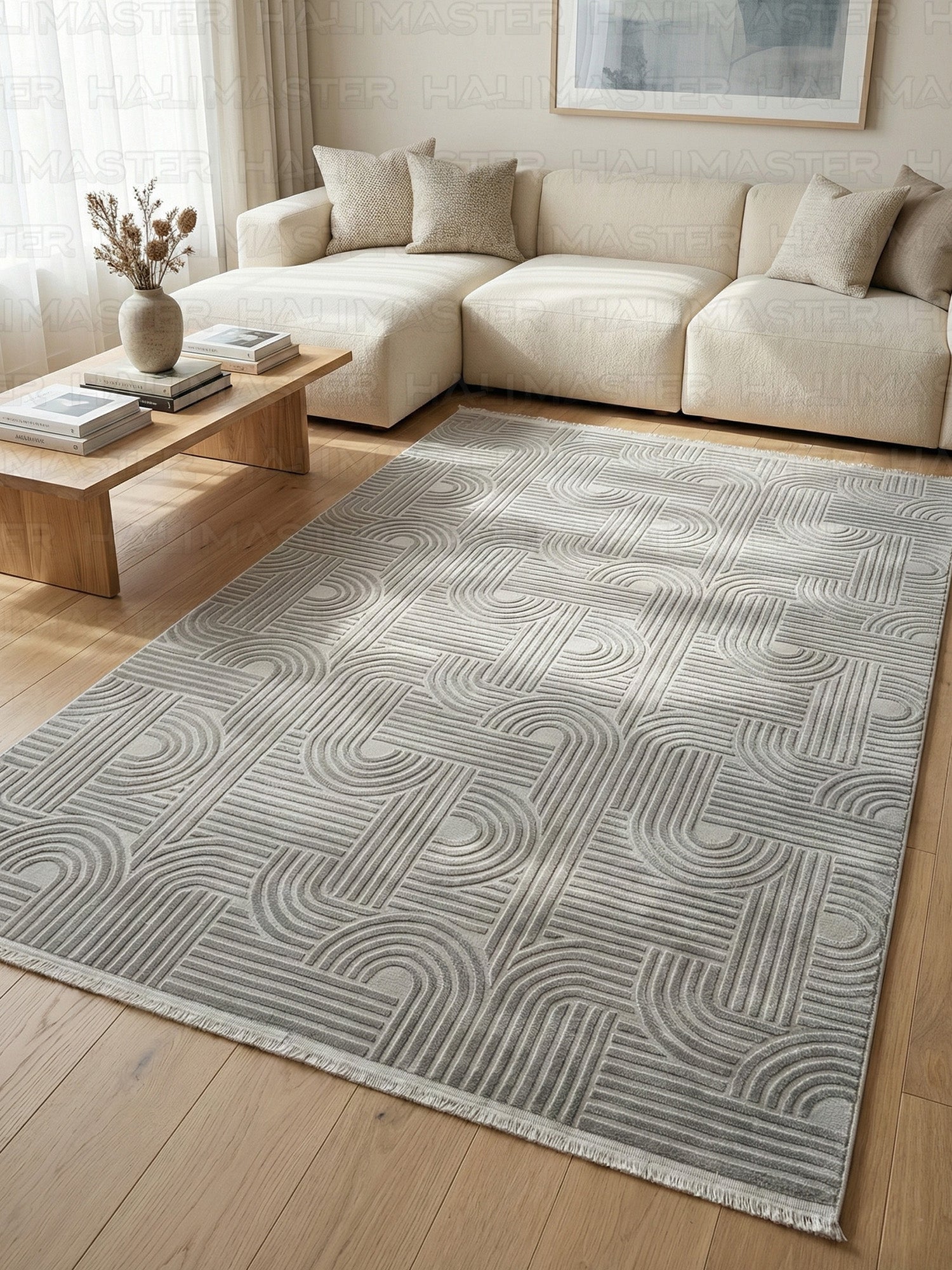 Modern Geometrik Desenli Gri Rengi İskandinav Tarzı Halı