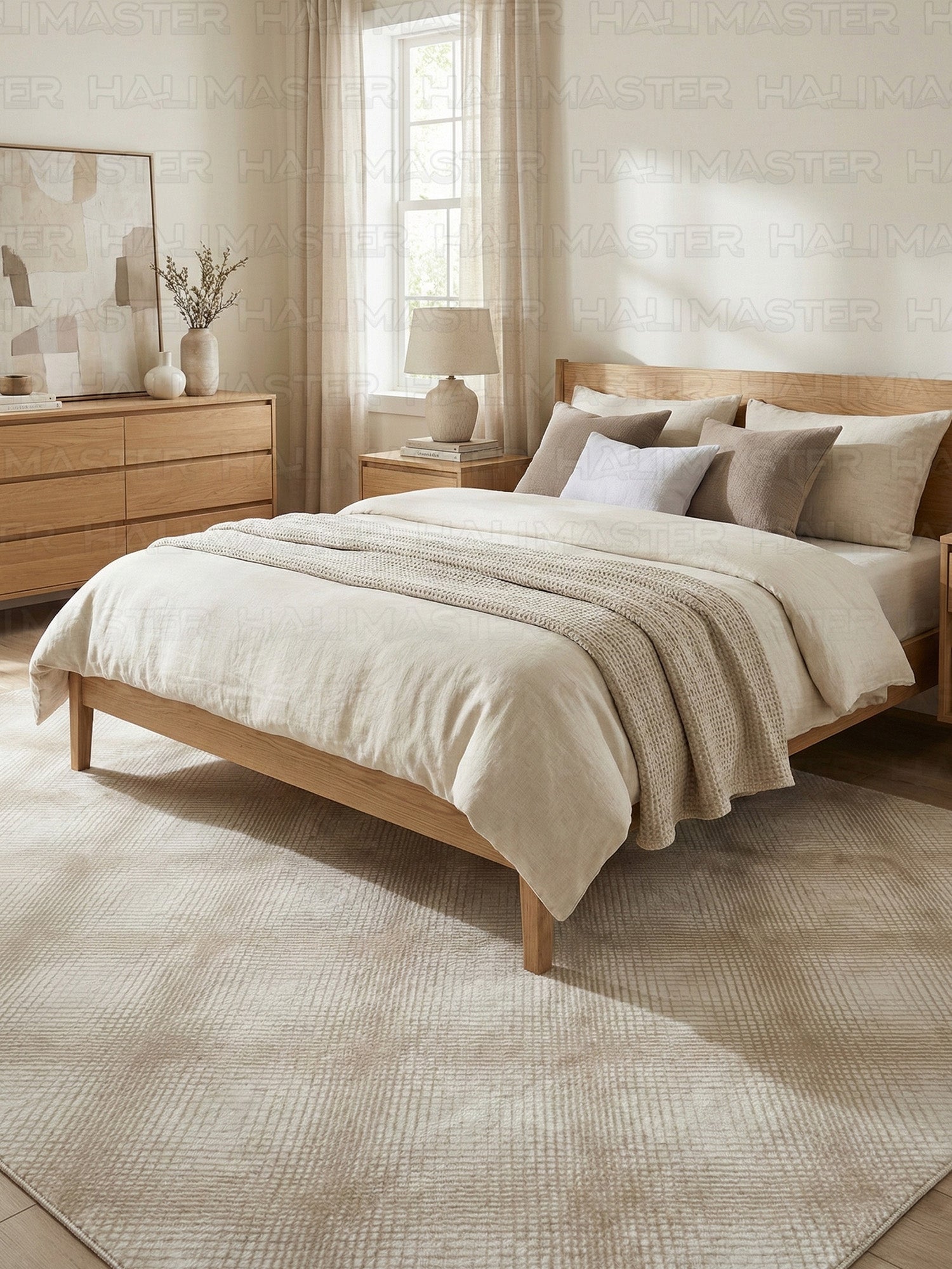 Bambu LUNA Minimal Geometrik Krem Halı – Kaymaz Taban, Özel Ölçü Kesilebilir