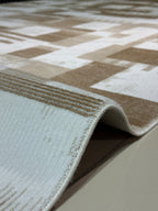 Modern Geometrik Desenli Salon Halısı - Bej ve Kahve Tonları