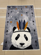 Kızılderili Panda Figürlü Modern Çocuk Odası Halısı - Antialerjik & Kaymaz Taban