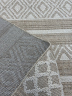 Modern Geometrik Desenli Krem Kahve Dekoratif Salon ve Oturma Odası Halısı - 4m² - Saçaklı