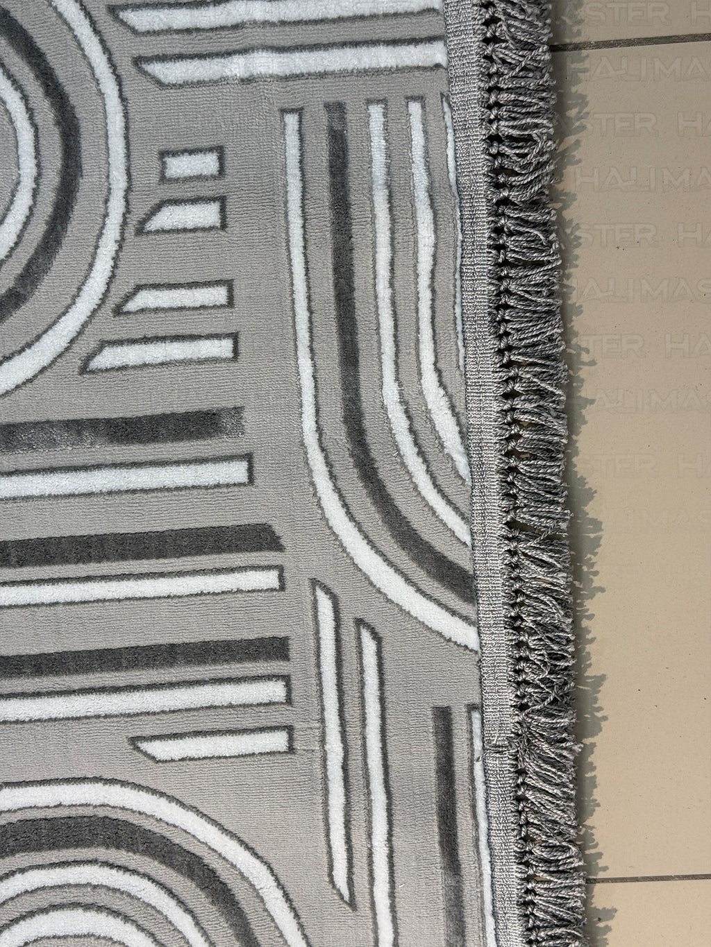 Premium Koleksiyon Geometrik Motifli Oval Halı - Gri Melanj Dokulu