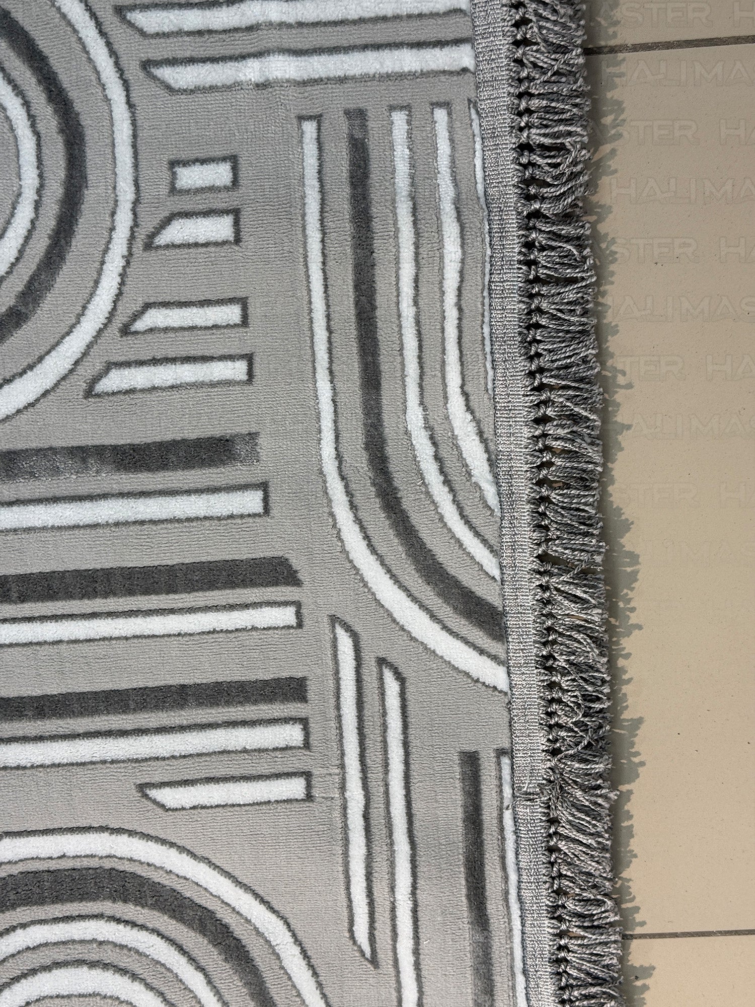 Premium Koleksiyon Geometrik Motifli Oval Halı - Gri Melanj Dokulu