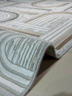 Modern Geometrik Kemer Desenli Salon Halısı - Krem Kahve Vizon
