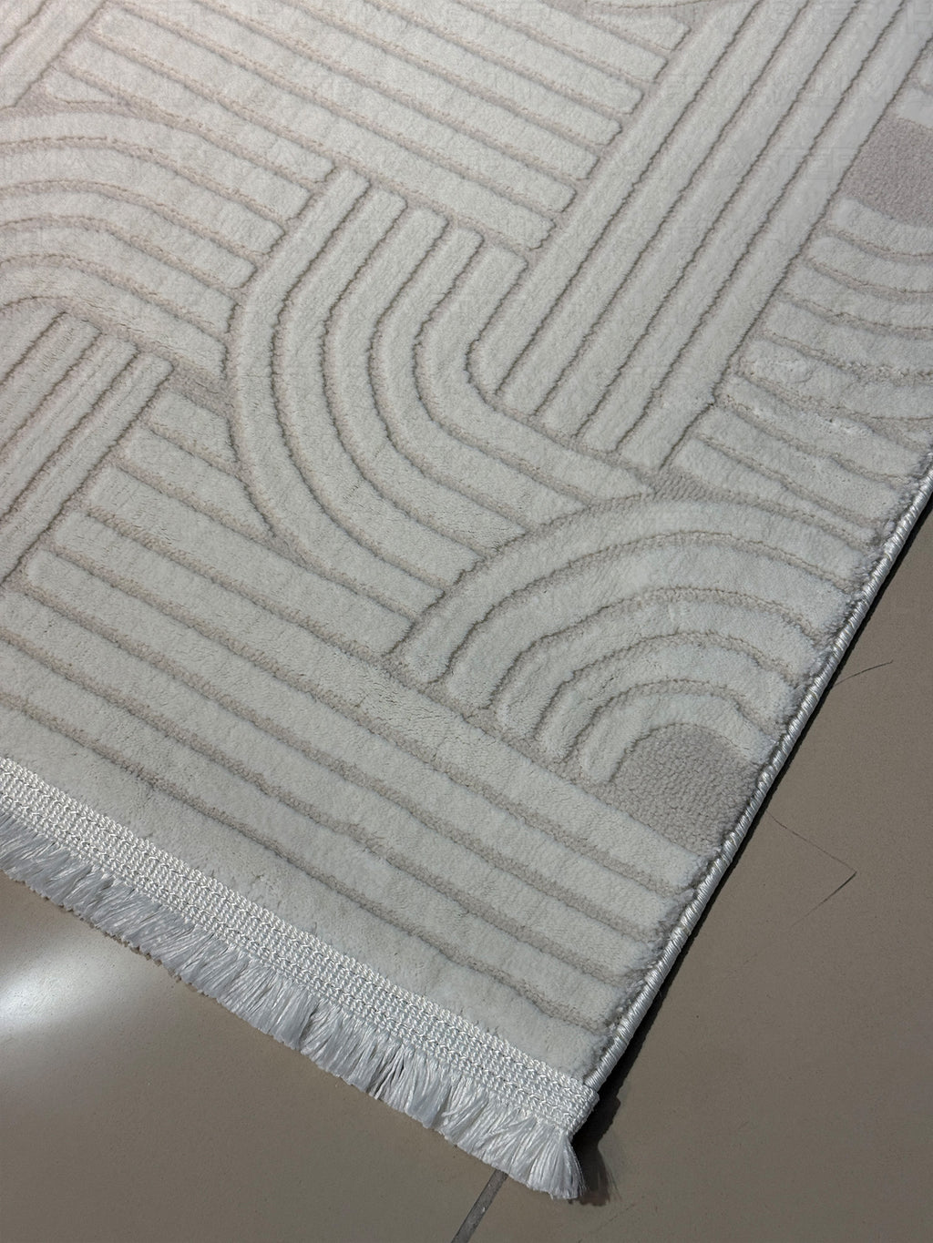 Modern Geometrik Desenli Krem Rengi İskandinav Tarzı Halı