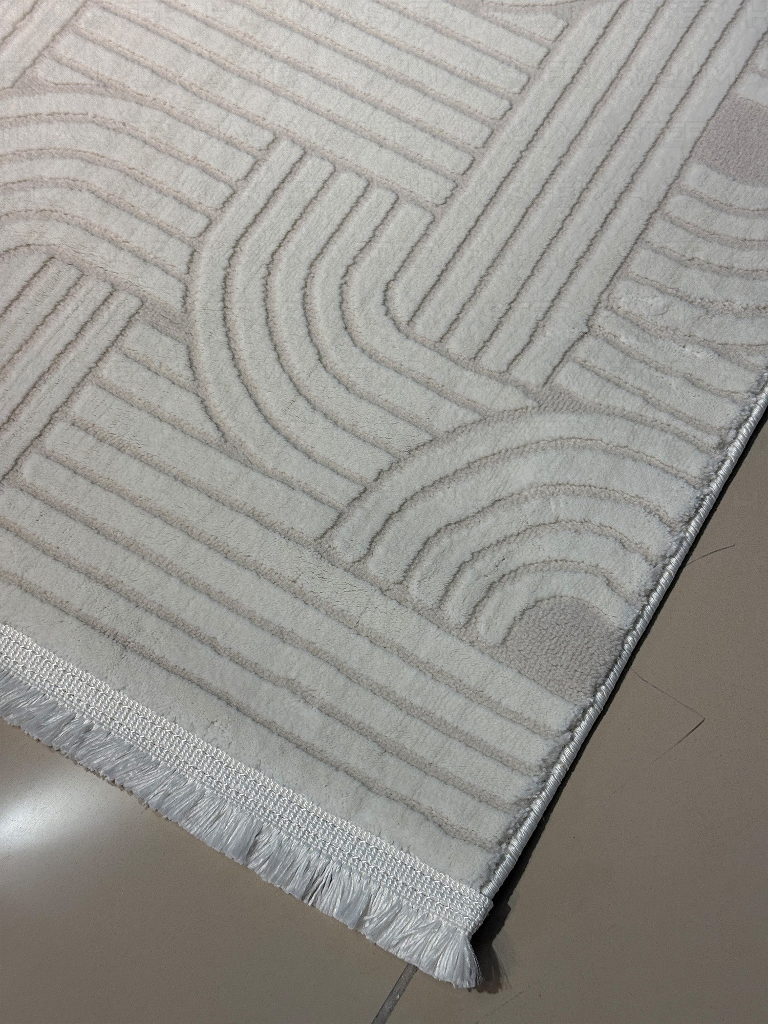 Modern Geometrik Desenli Krem Rengi İskandinav Tarzı Halı