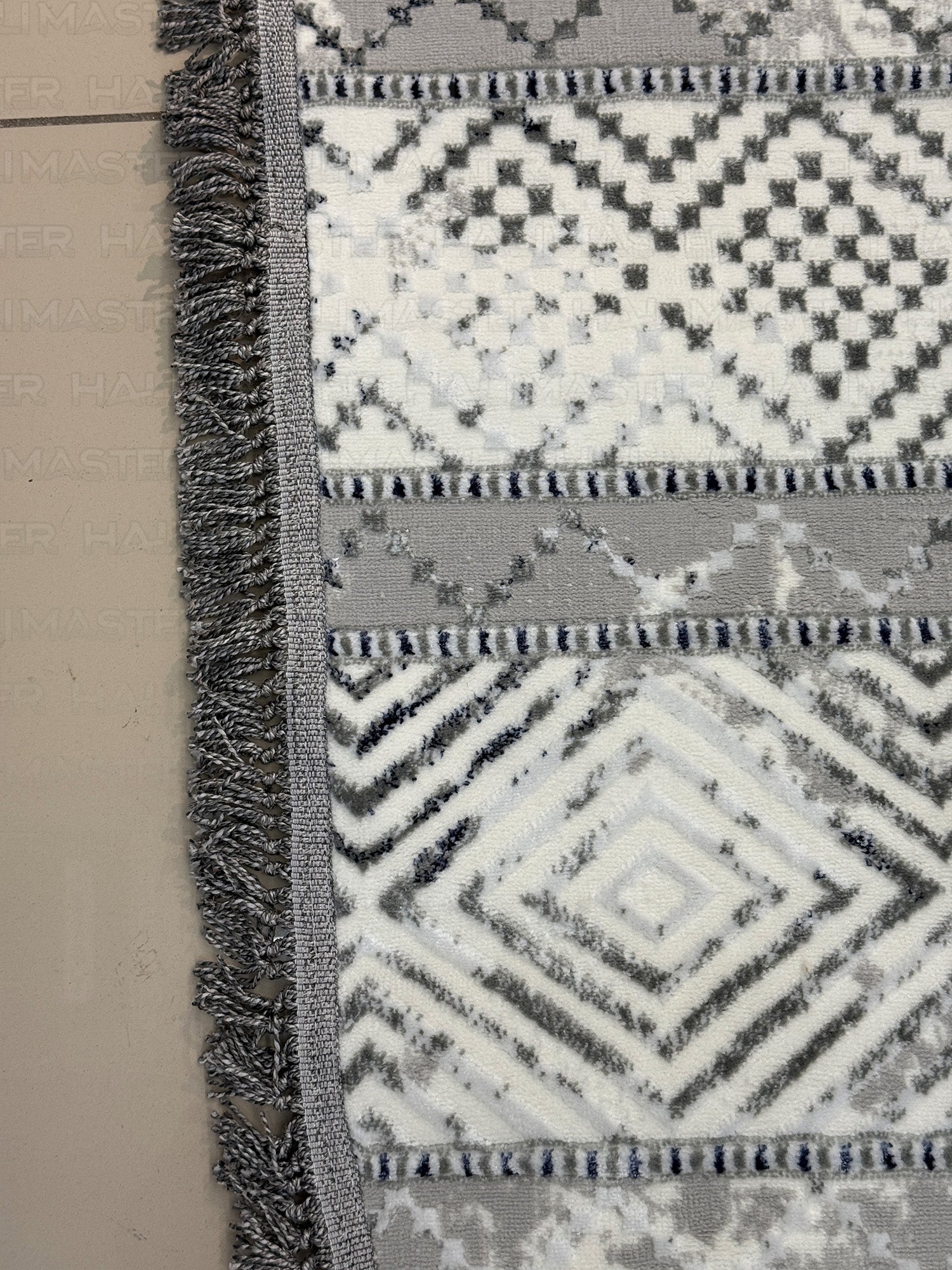 Modern Zigzag Desenli Gri Beyaz Oval Dekoratif Halı