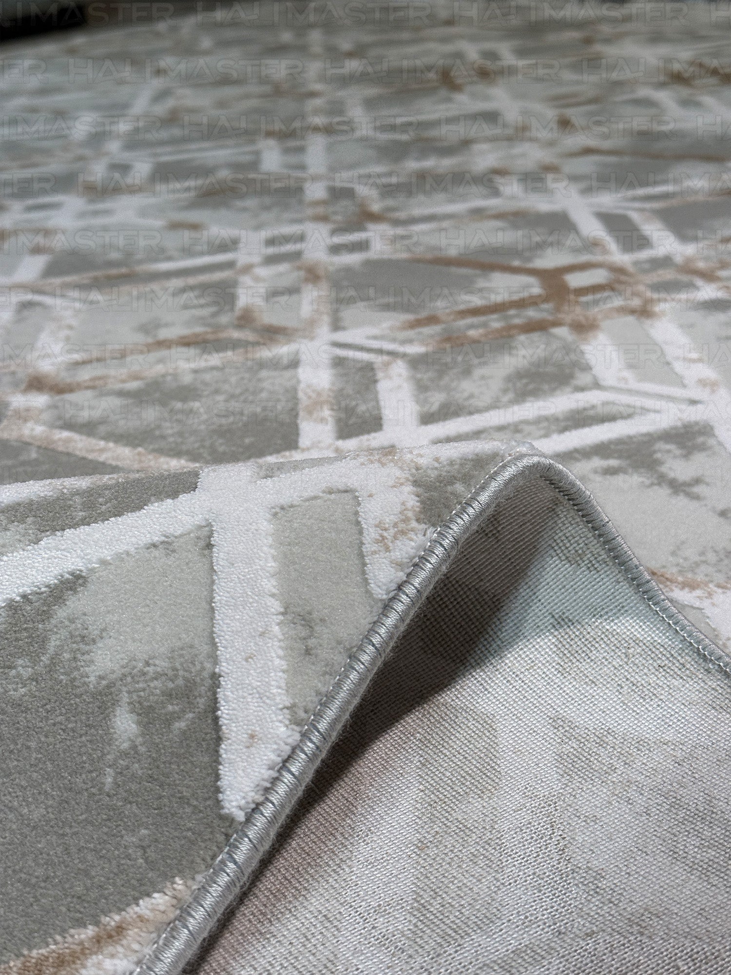 Modern Geometrik Desenli Eskitme Halı - Toprak ve Gri Tonları