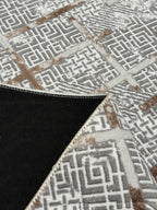 Modern Geometrik Desenli Eskitme Halı - 4m² (160x230) Antrasit Krem Salon Halısı