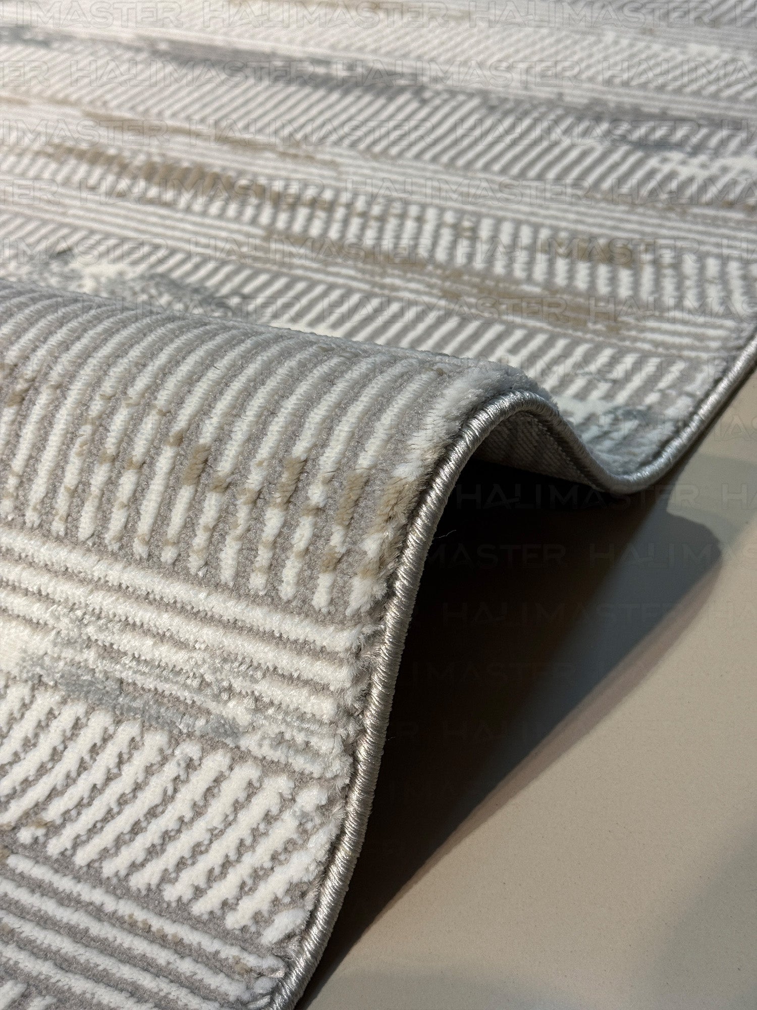 Vizon Gri Çizgili Modern Halı - Eskitme Desenli Salon Halısı