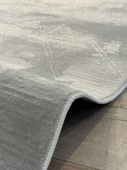 Bambu Gri Modern Geometrik Kaymaz Taban Özel Ölçü Kesilebilir Halı Yolluk