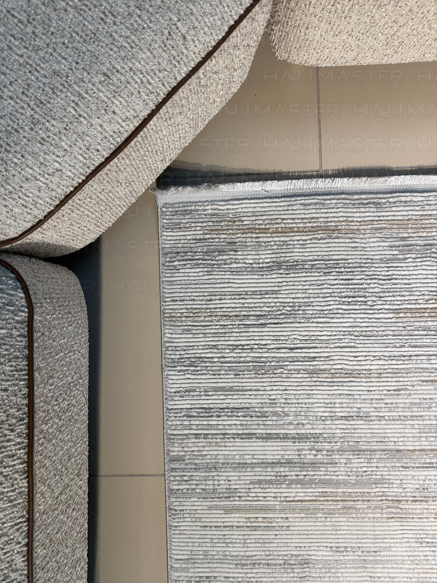 Modern Lineer Desenli Gri Vizon Halı - İskandinav Tarzı Saçaklı Salon Halısı