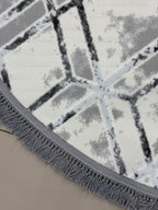 Antrasit Çizgili Geometrik Desenli Oval Halı
