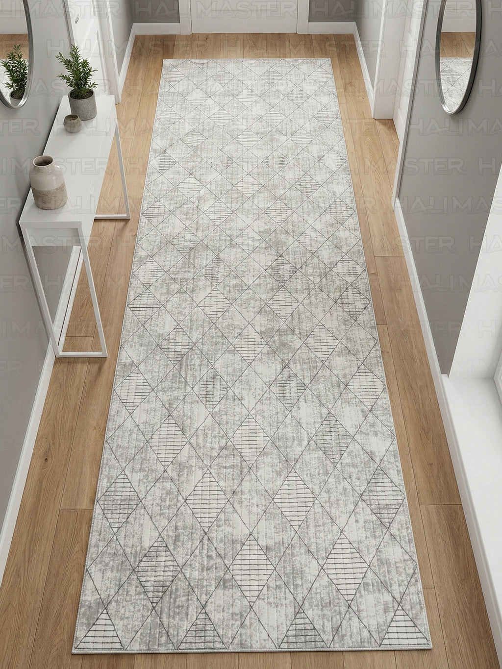 Dinarsu Vizon Geometrik Modern Kaymaz Taban - Özel Ölçü  Halı