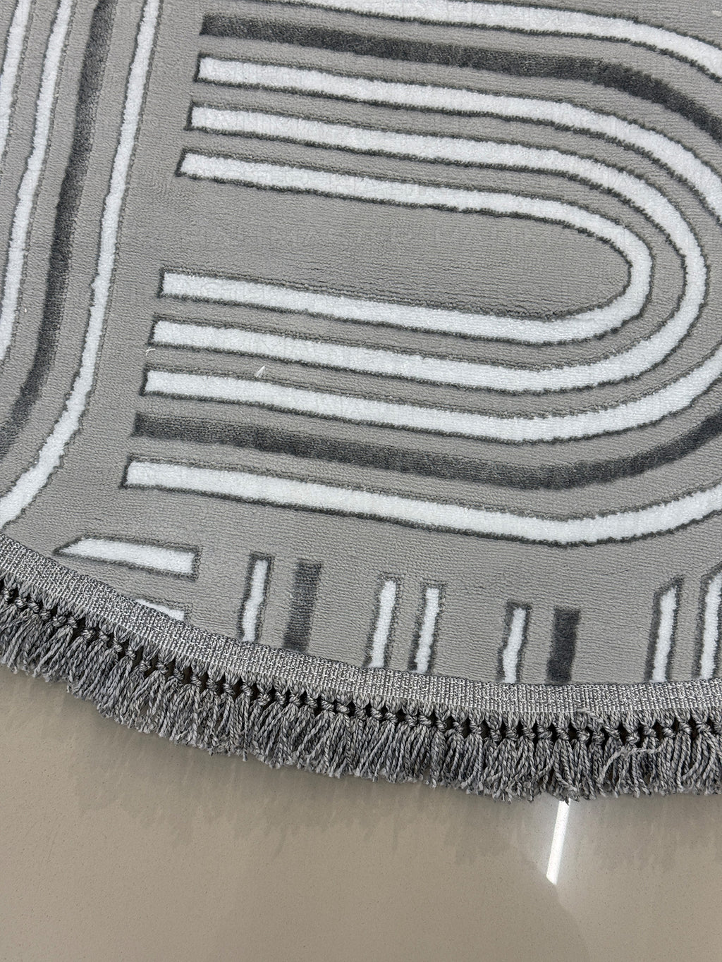 Premium Koleksiyon Geometrik Motifli Oval Halı - Gri Melanj Dokulu