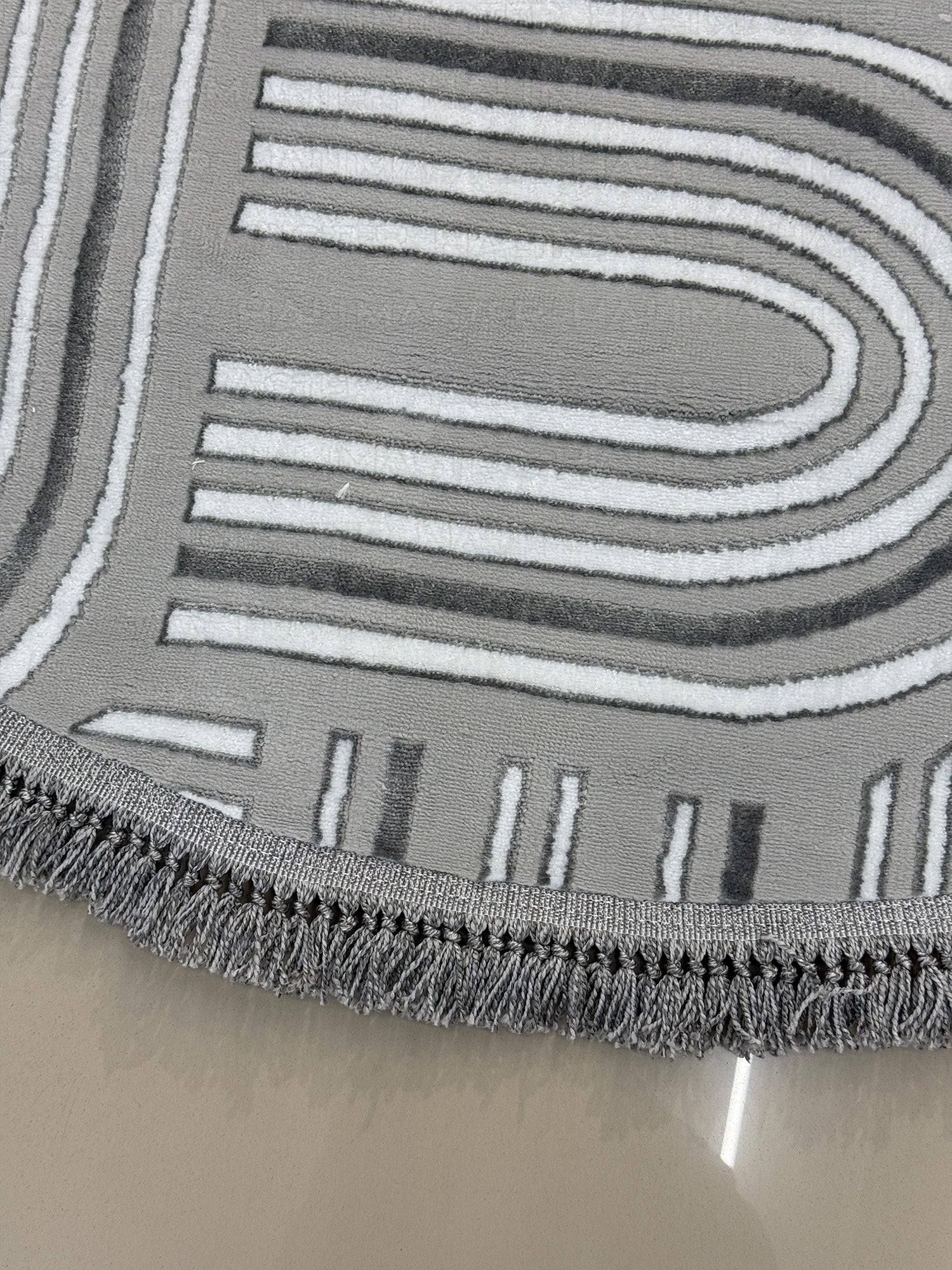 Premium Koleksiyon Geometrik Motifli Oval Halı - Gri Melanj Dokulu