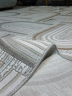 Modern Geometrik Kemer Desenli Salon Halısı - Krem Kahve Vizon