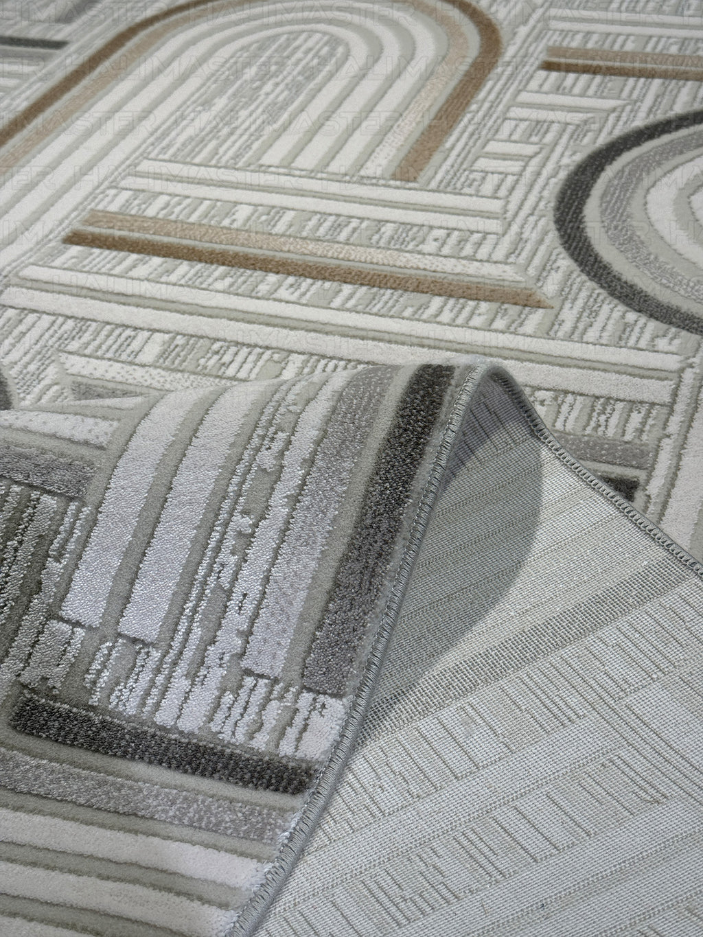 Neva Modern Kemer Desenli Bej Gri Özel Ölçü Yolluk-Halı