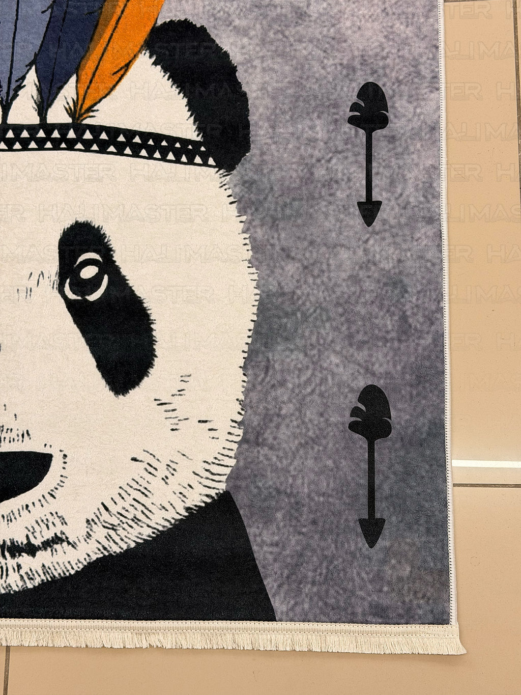 Kızılderili Panda Figürlü Modern Çocuk Odası Halısı - Antialerjik & Kaymaz Taban
