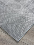 Bambu Gri Modern Geometrik Kaymaz Taban Özel Ölçü Kesilebilir Halı Yolluk