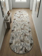 Dinarsu Soyut Üçgen Desenli İskandinav Tarzı Bej Antrasit Halı - Kaymaz Taban Özel Ölçü