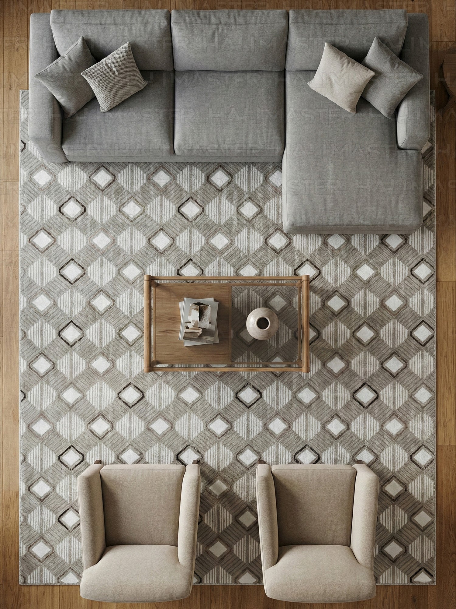 İskandinav Tarzı Kare Desenli Salon Halısı - 4 m² (160x230 cm)