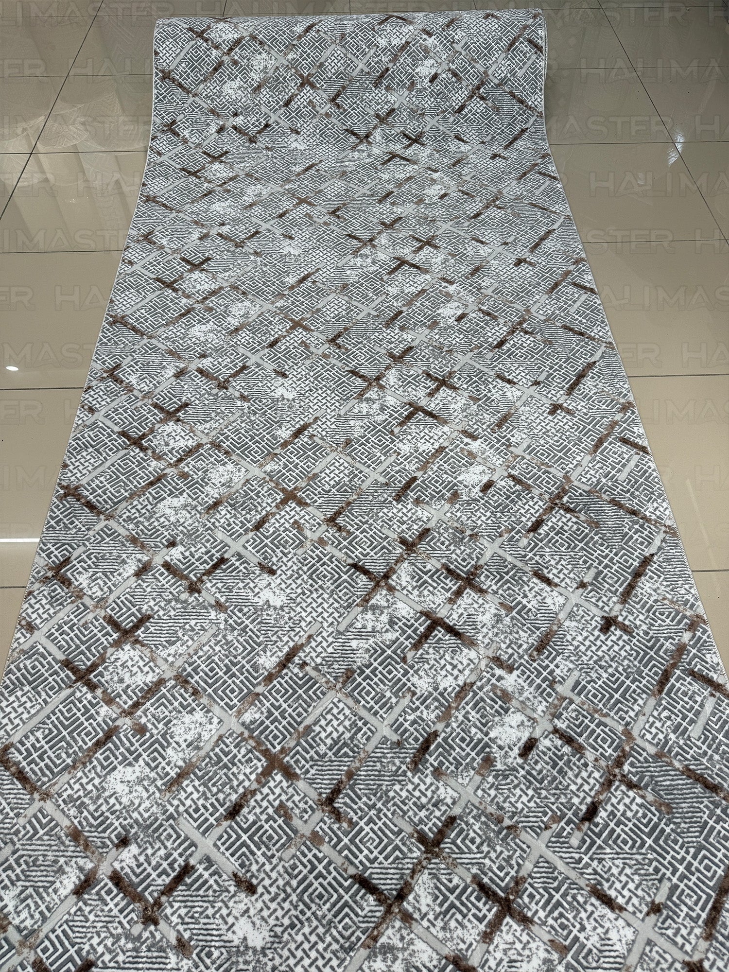 Modern Geometrik Desenli Eskitme Halı - 4m² (160x230) Antrasit Krem Salon Halısı