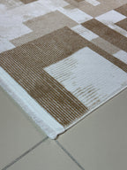 Modern Geometrik Desenli Salon Halısı - Bej ve Kahve Tonları