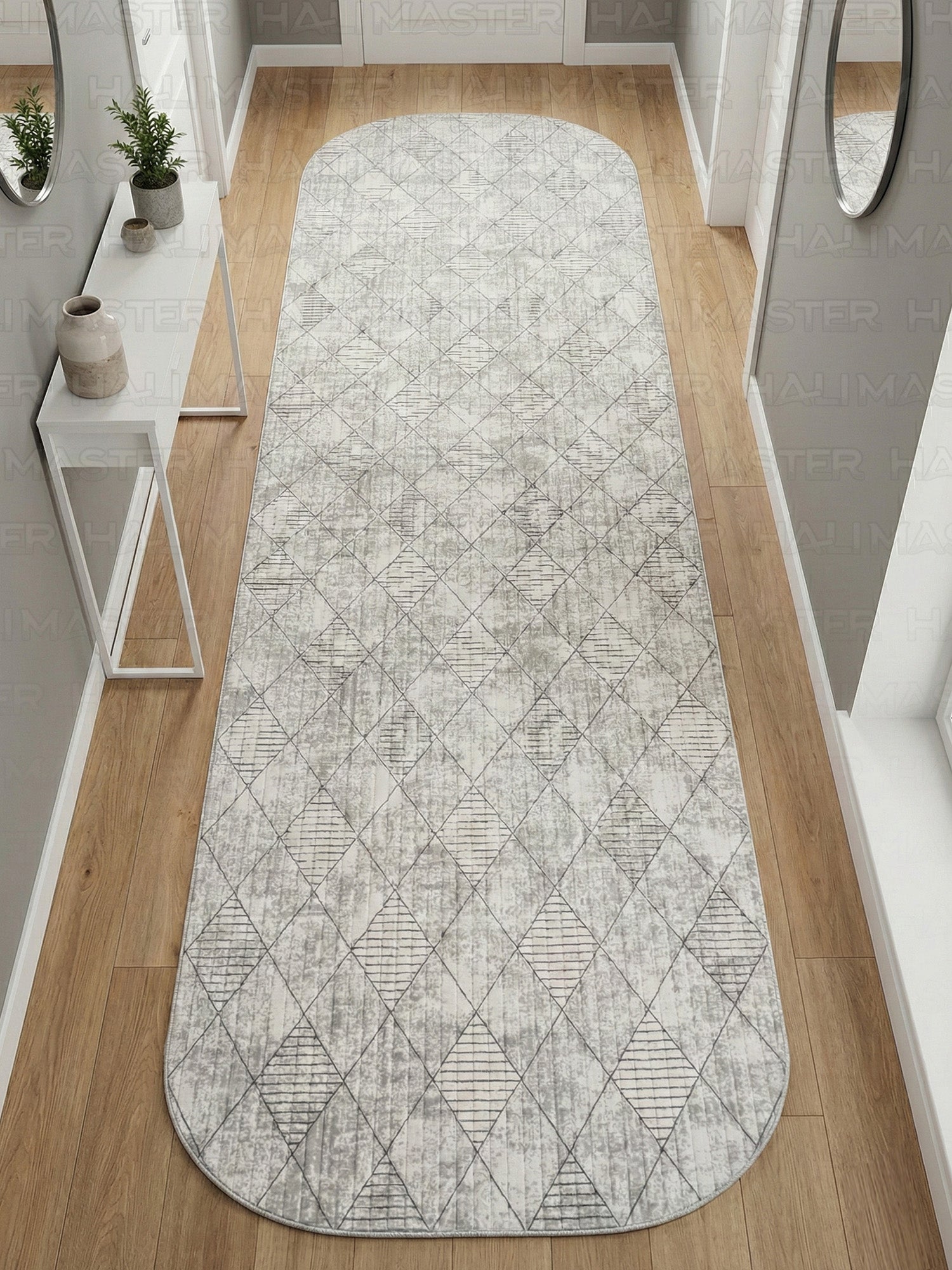 Dinarsu Vizon Geometrik Modern Kaymaz Taban - Özel Ölçü  Halı