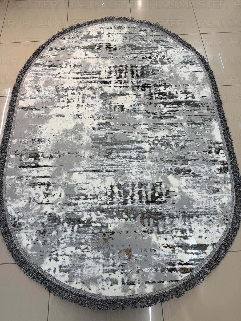 İskandinav Tarzı Etnik Desenli Antrasit Gri Oval Halı