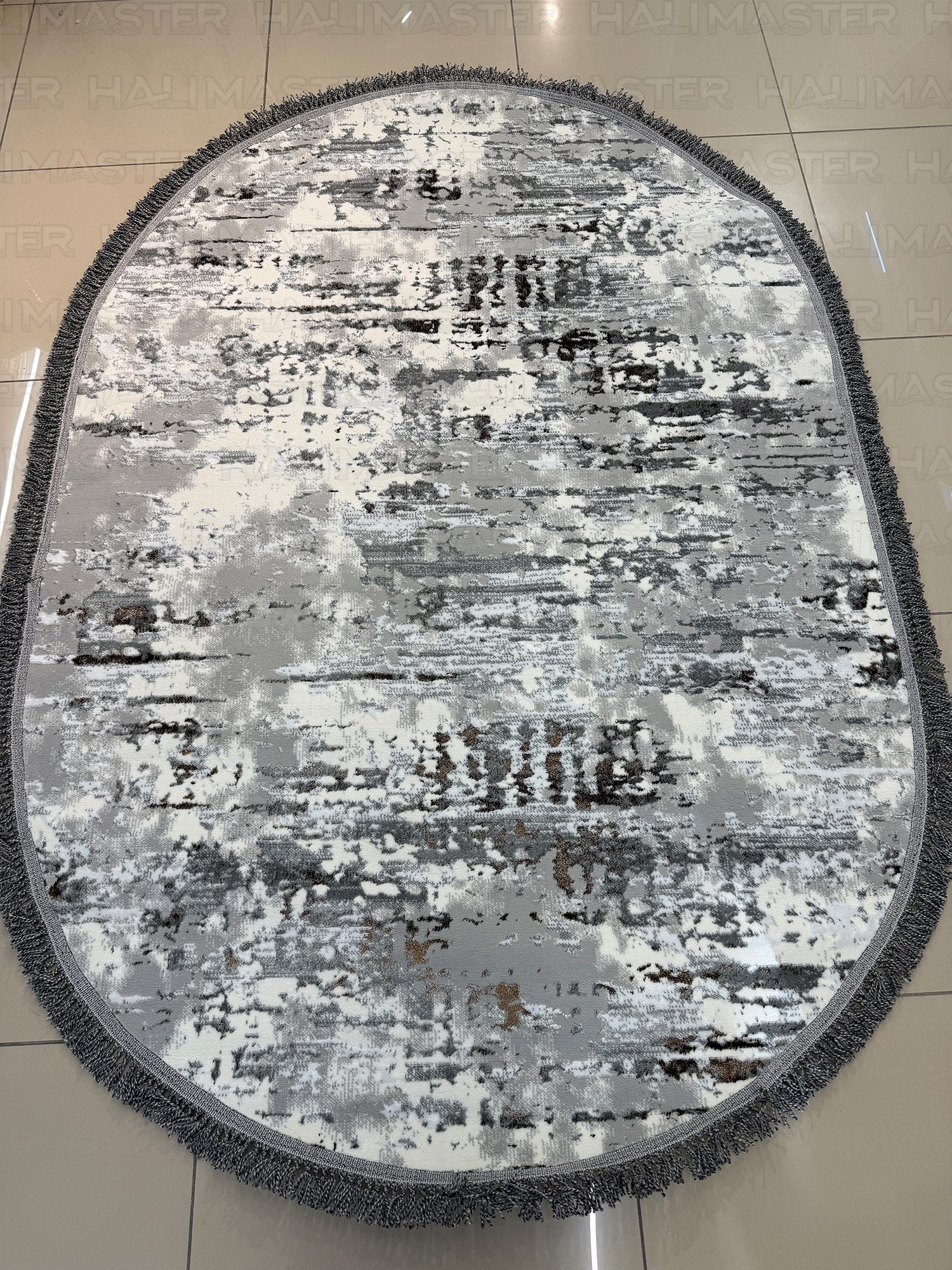 İskandinav Tarzı Etnik Desenli Antrasit Gri Oval Halı