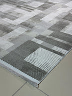 Modern Geometrik Desenli Salon Halısı - Gri ve Beyaz Tonları