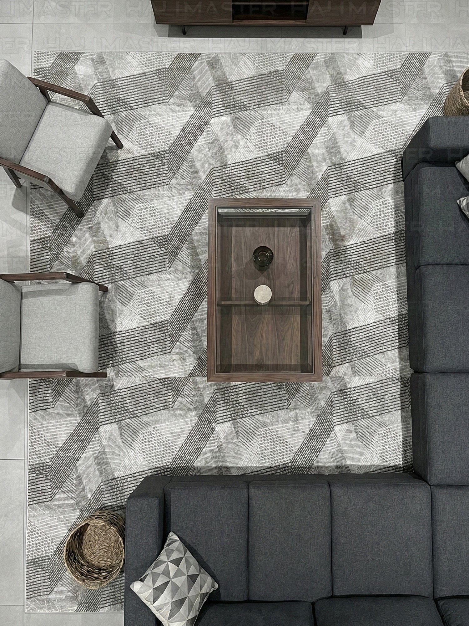 Geometrik Desenli Antrasit Gri Halı - 4 m² (160x230 cm) Salon ve Oturma Odası Halısı