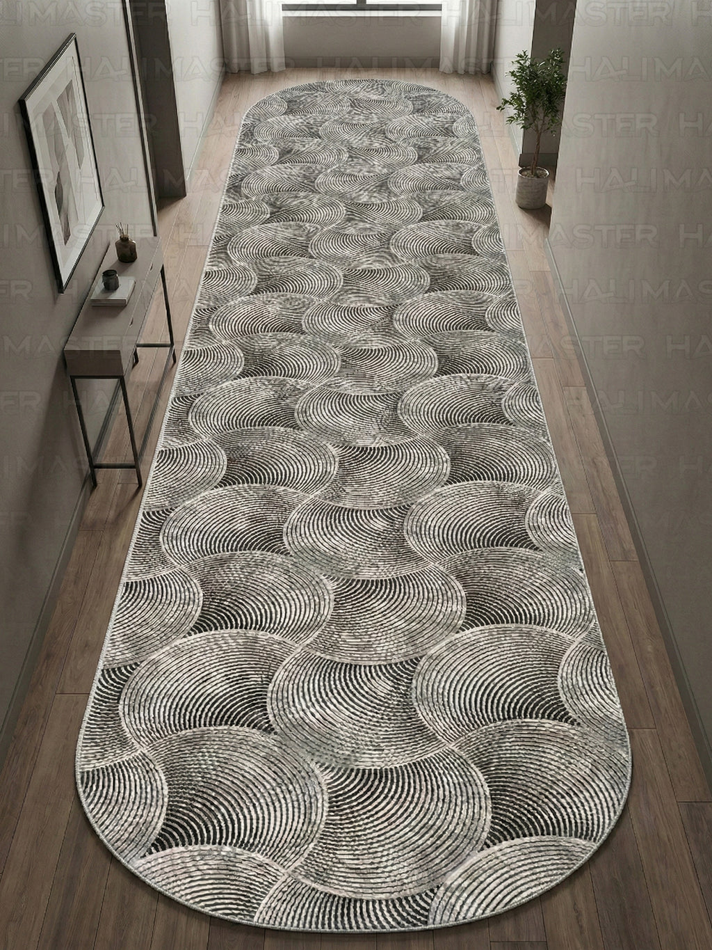 Dinarsu İskandinav Stil Dalga Desenli Antrasit Gri Kaymaz Taban Özel Ölçü Halı