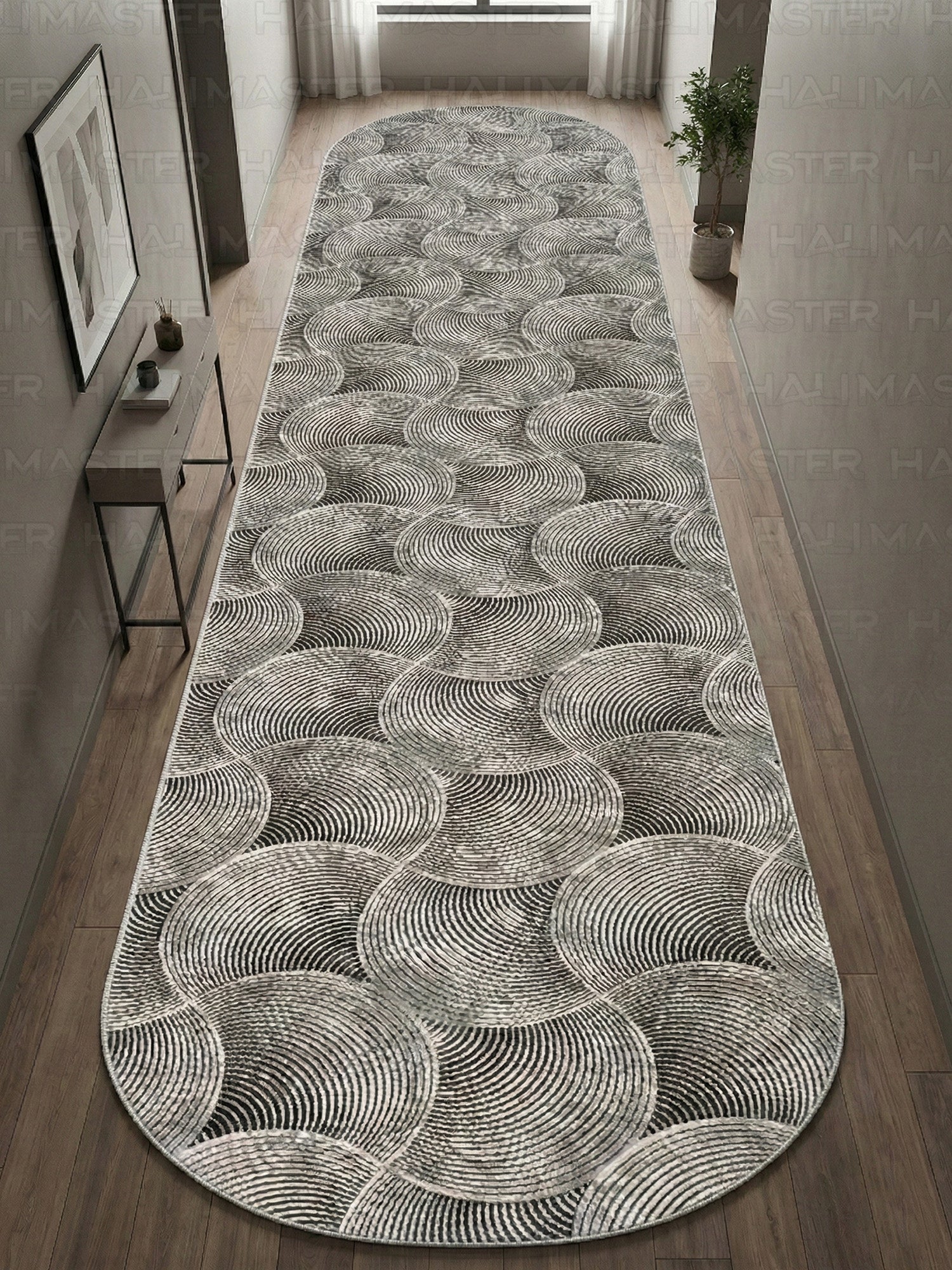 Dinarsu İskandinav Stil Dalga Desenli Antrasit Gri Kaymaz Taban Özel Ölçü Halı