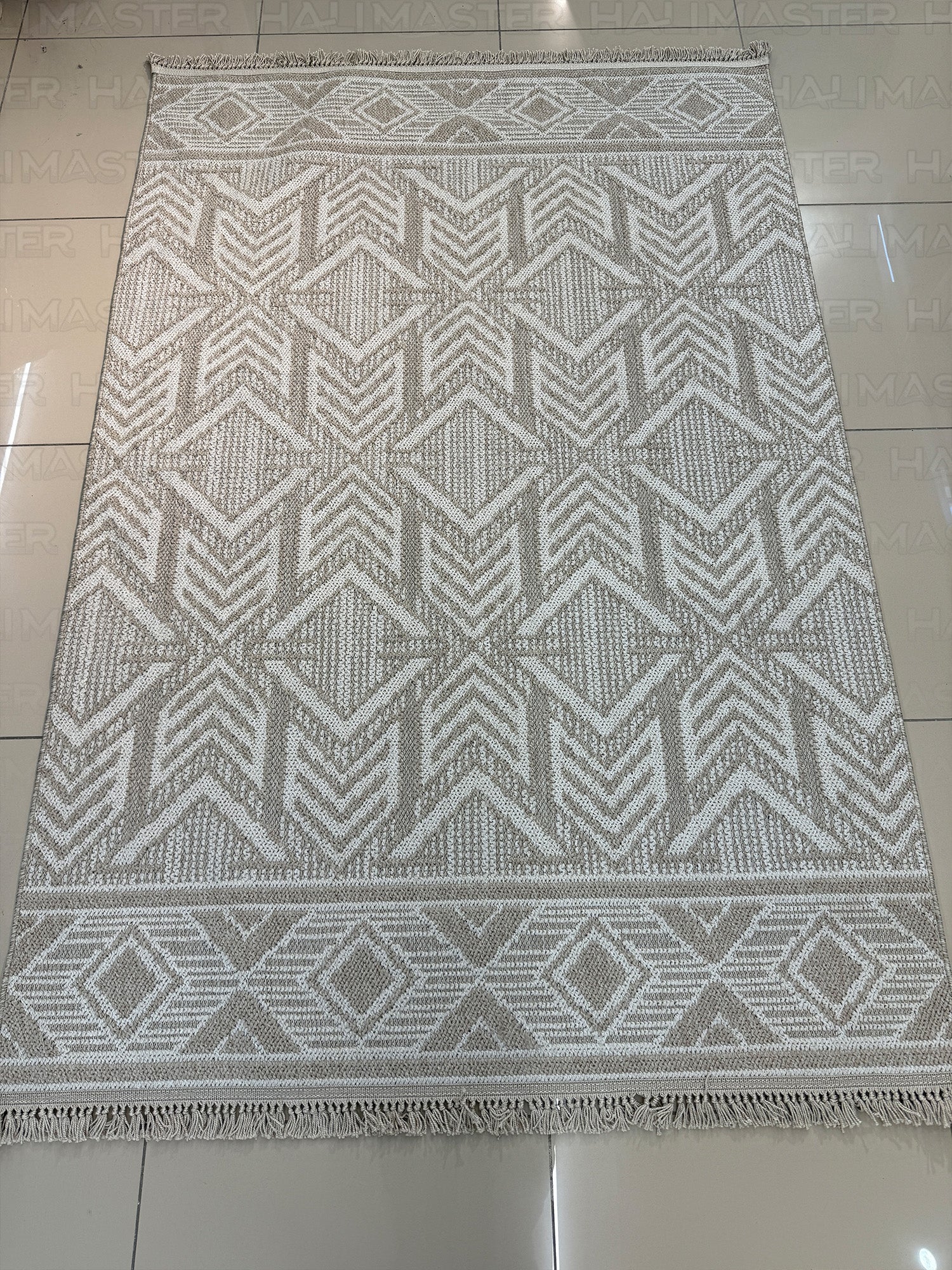 Bohem İskandinav Tarzı Etnik Motifli Bej Kahve Dokuma Halı - 4m² (160x230)