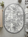 Antrasit Çizgili Geometrik Desenli Oval Halı