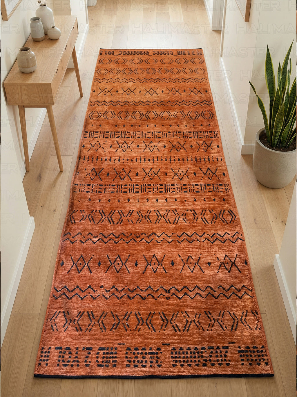 Kilim Etnik Desenli Kiremit Turuncu Modern Halı & Yolluk - Özel Ölçü Seçeneği