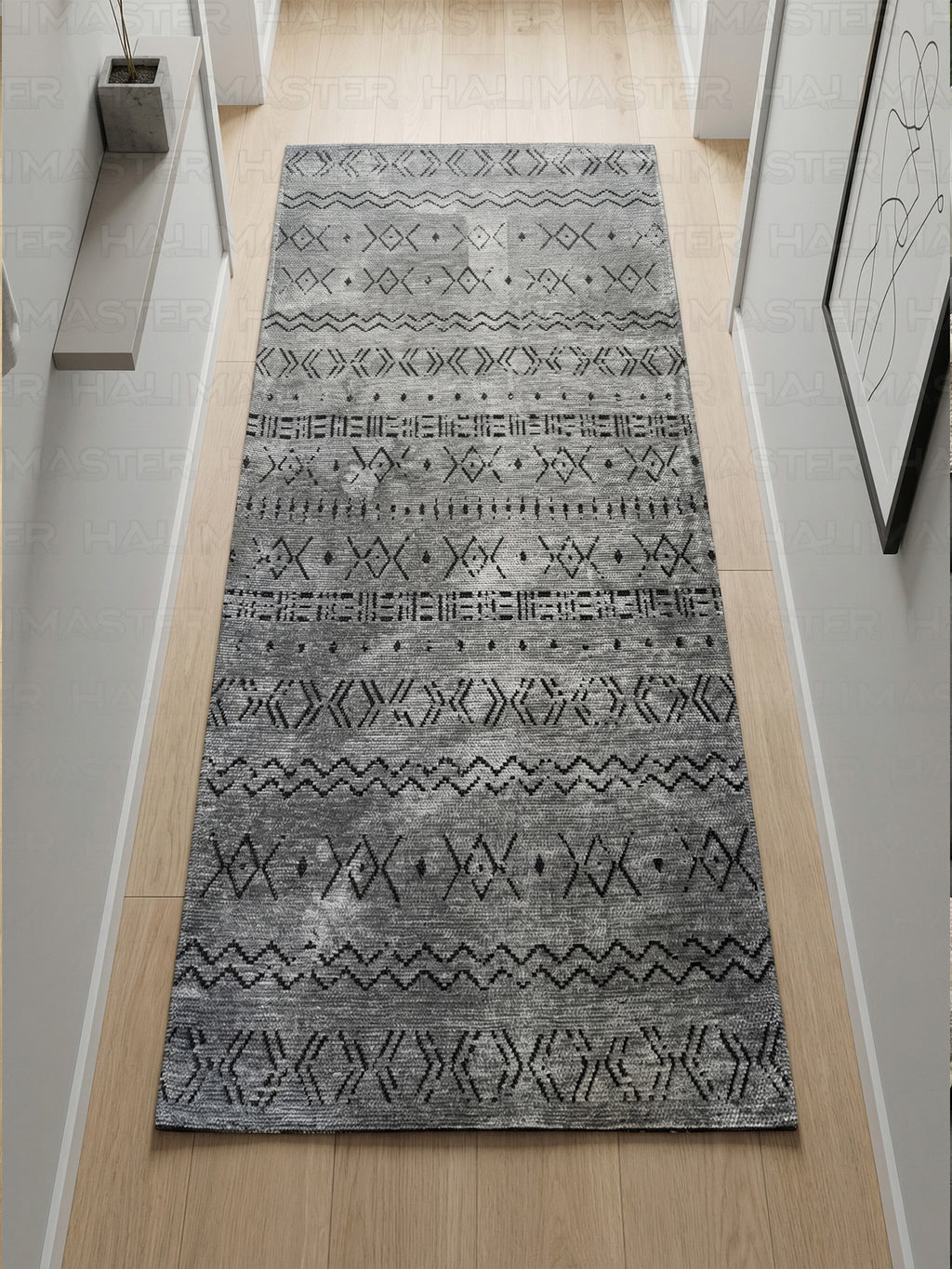 Kilim Etnik Desenli Antrasit Siyah Modern Halı & Yolluk - Özel Ölçü Seçeneği