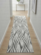 Dinarsu Antrasit Gri Modern Yaprak Desenli Kaymaz Taban Halı - Özel Ölçü