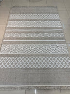 Modern Geometrik Desenli Krem Kahve Dekoratif Salon ve Oturma Odası Halısı - 4m² - Saçaklı