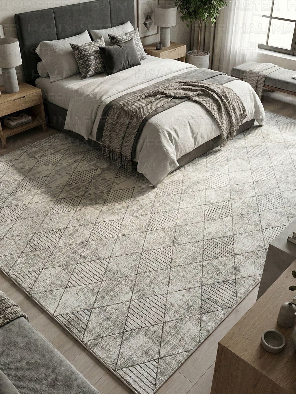 Dinarsu Vizon Geometrik Modern Kaymaz Taban - Özel Ölçü  Halı