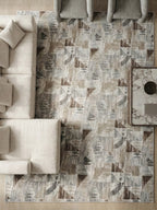 Dinarsu Soyut Üçgen Desenli İskandinav Tarzı Bej Antrasit Halı - Kaymaz Taban Özel Ölçü