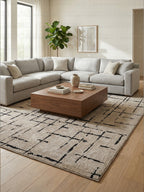 Kilim Siyah Çizgili Modern Açık Kahve Bej - Salon Halısı ve Yolluk Özel Ölçü