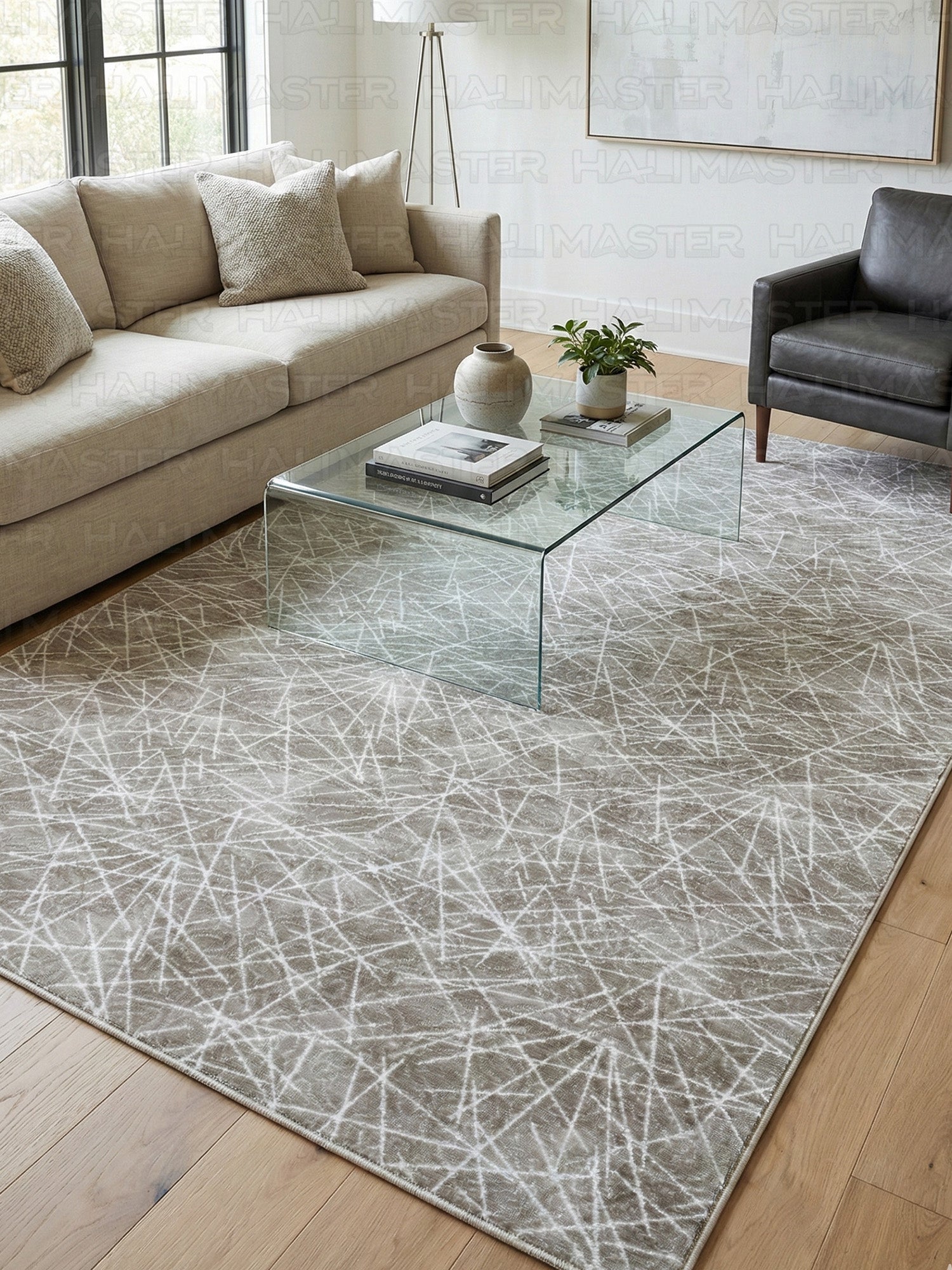 Modern Geometrik Desenli Bej Kahve Halı - 4m² (160x230) Salon ve Oturma Odası Halısı