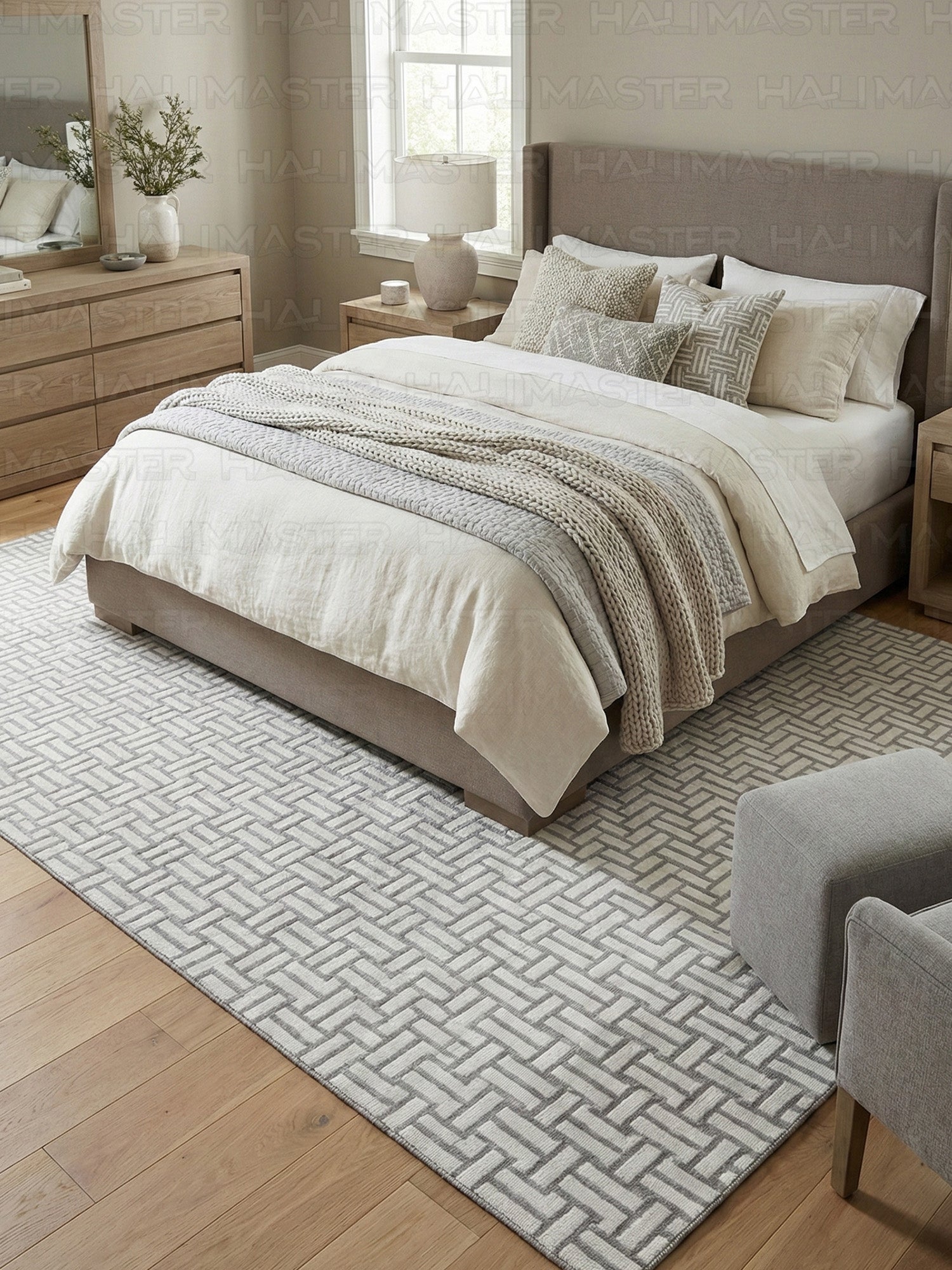 Bohem Tarz Sepet Örgü Desenli Salon Halısı - Antrasit Krem 4m2 (160x230)