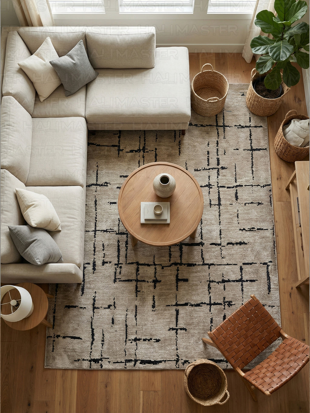 Kilim Siyah Çizgili Modern Açık Kahve Bej - Salon Halısı ve Yolluk Özel Ölçü