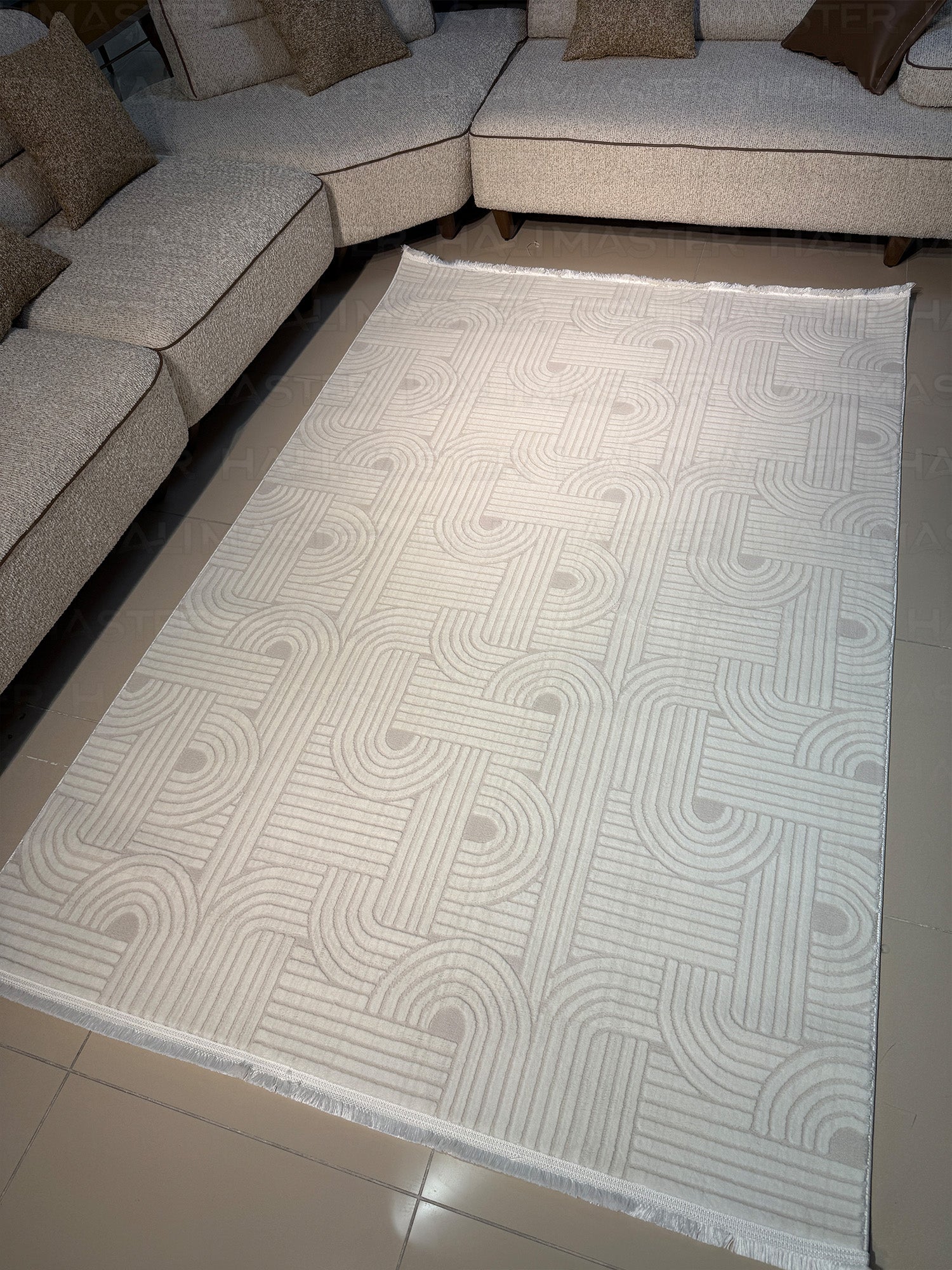 Modern Geometrik Desenli Krem Rengi İskandinav Tarzı Halı