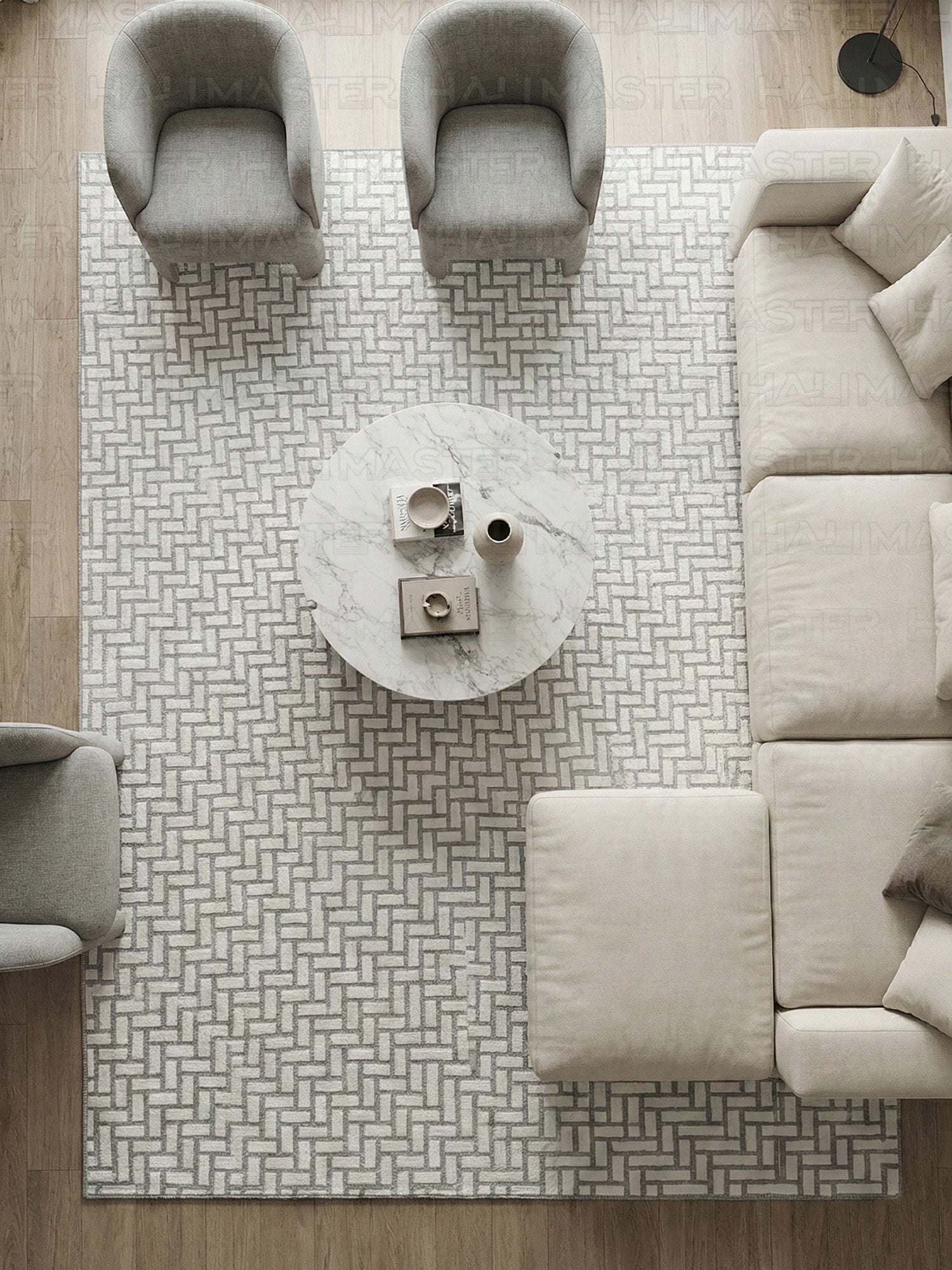 Bohem Tarz Sepet Örgü Desenli Salon Halısı - Antrasit Krem 4m2 (160x230)