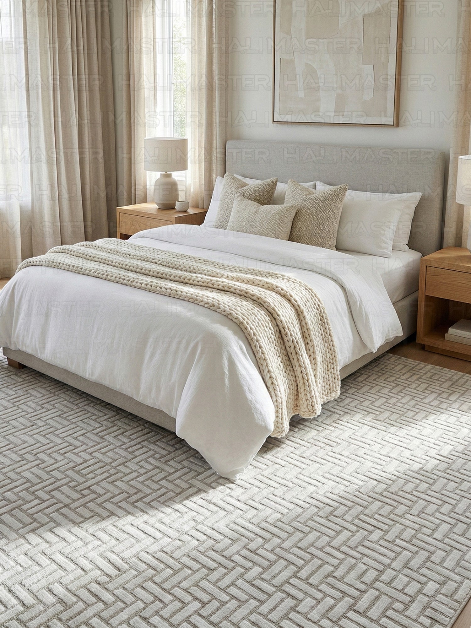 Bohem Tarz Sepet Örgü Desenli Salon Halısı - Kahve Krem 4m2 (160x230)